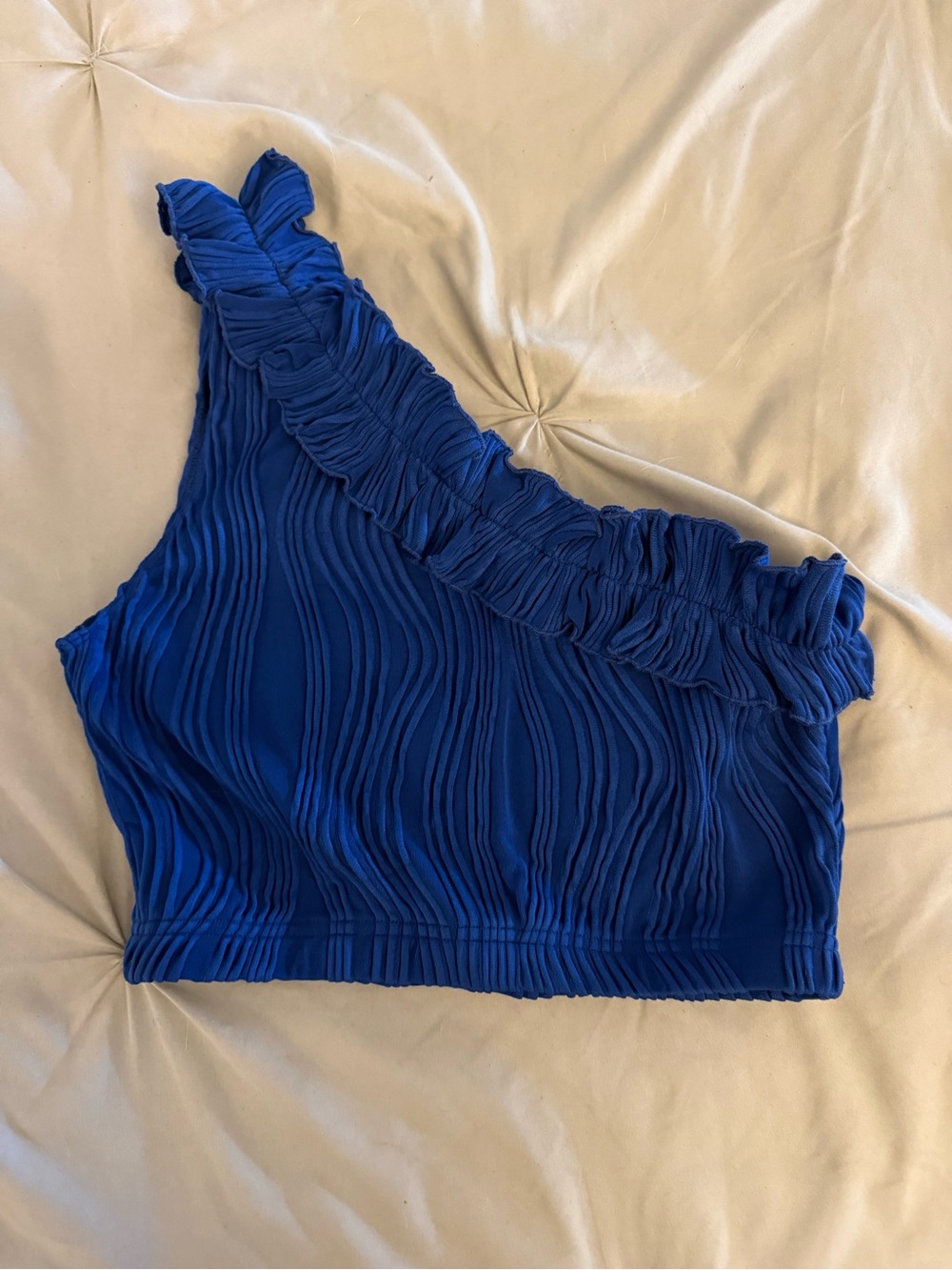 SHEIN Royal Blue One-Shoulder Ruffle Crop Top